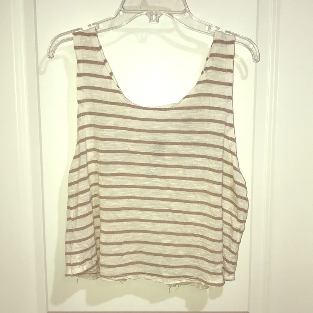 Cream and tan striped cropped tank top